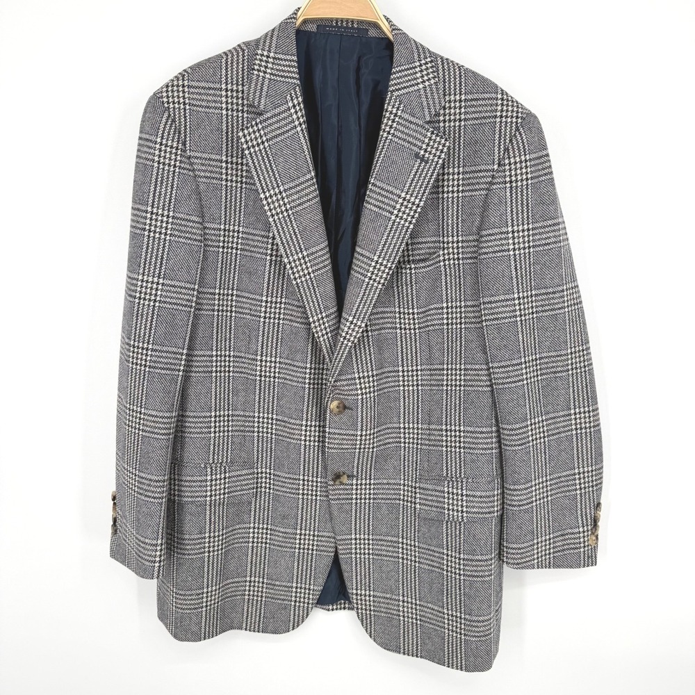Pal Zileri Sport Coat Mens 54 Grey Blue Wool Cashmere Plaid Italy Excellent